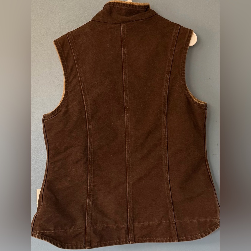 Vintage Carhartt Women’s Sherpa-Lined Mock-Neck Vest Dark Brown Size Medium - Picture 6 of 6